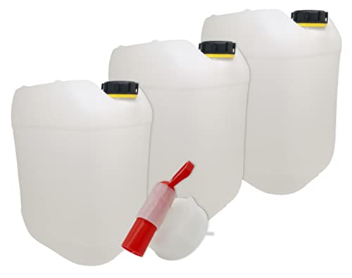 Männerladen 3X 30 Liter Set Getränke- Wasserkanister Natur mit 1 Auslaufhahn und 3 Deckel | Premium Qualität DIN 61 | Lebensmittelecht Tragbar Indoor und Outdoor Hahn