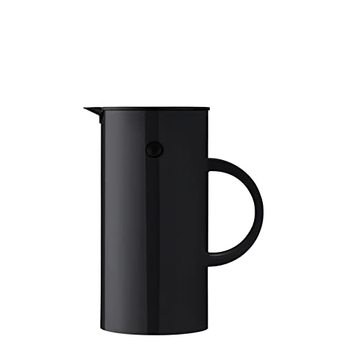 Stelton Isolierkanne EM77 - Doppelwandige Isolierkanne für heiße/kalte Getränke - Tee- & Kaffeekanne mit Glaseinsatz, Magnetverschluss, Schraubdeckel, Vintage-Design - 0,5 Liter, Schwarz