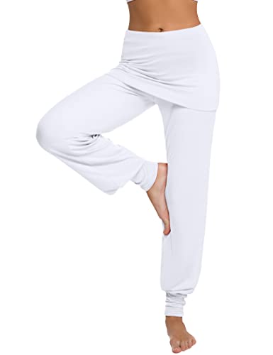 Terecey Damen Yogahose mit Rock Lang Freizeithose Modal Harem Yoga Pilates Hosen High Waist Dance Pumphose Haremhose
