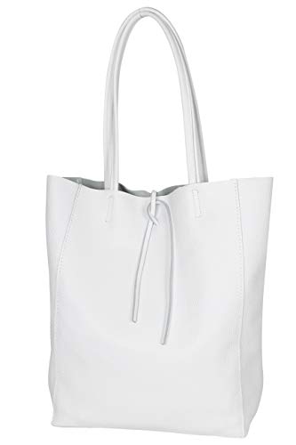 AmbraModa GL032 - Italienische Handtasche, Shopper, Schultertasche, Einkaufstasche mit Innentasche aus echtem Leder (Weiß)