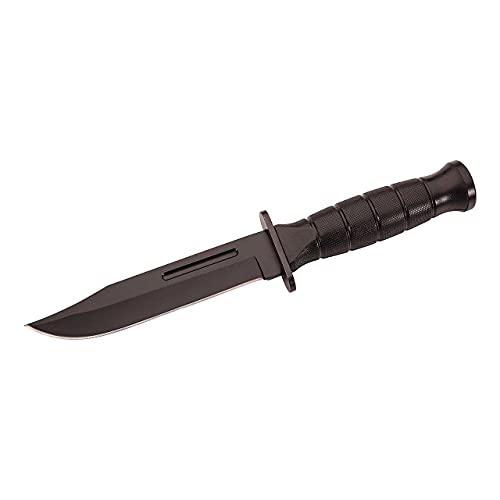 Herbertz Gürtelmesser, Stahl AISI 420, beschichtet, schwarzer Kunststoffgriff, schwarze Lederscheide, robustes Outdoor-Messer & Jagdmesser, Survivalmesser mit feststehender Klinge