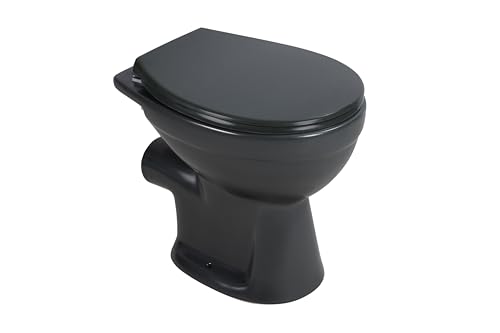sanicomfort Stand-WC anthrazit matt spülrandlos, Abgang waagrecht, Tiefspüler mit WC-Sitz mit Absenkautomatik