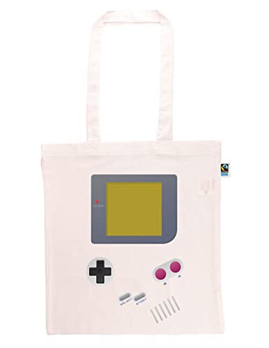 clothinx Handheld Konsole im Vintage 90er Jahre Retro Print - Gamer - Nerd - Geek - Computer Freak - LAN-Party - 100% Bio und Fair Tasche Weiß