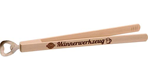 KMC Austria Design Grillzange mit Flaschenöffner · Grillwerkzeug · Grillzubehör · Hochwertiger Brandstempel Männerwerkzeug · Geschenke für Männer · Kombi-Grillzange aus Holz