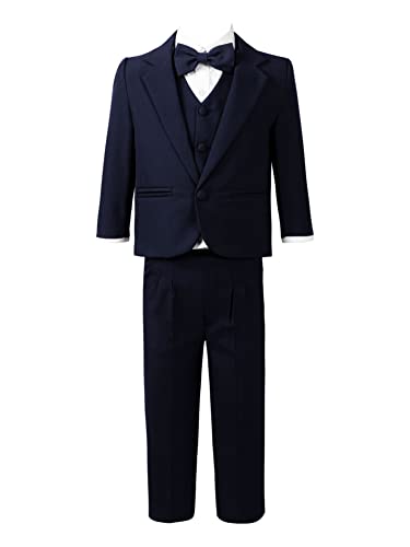 CHICTRY Baby Jungen Gentleman Smoking Anzug Langarm Jacke + Hemd + Weste + Hosen + Krawatte für Festlich Taufe Hochzeit Gr. 74-104 Navy Blau 98-104