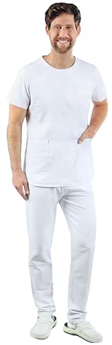 Brandsseller Schlupfhose für Medizin & Pflege Arbeitshose 100% Baumwolle Hygiene und Frische Silver Protection Seitentaschen Elastischer Bund mit Kordelzug Weiß 52/54