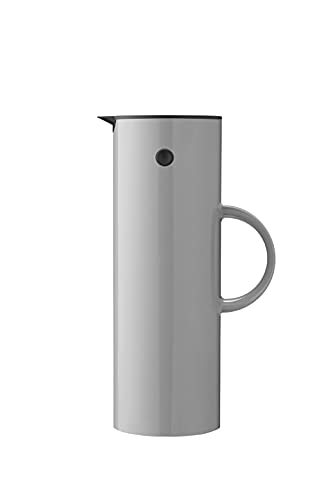 Stelton Isolierkanne EM77 - Doppelwandige Isolierkanne für heiße/kalte Getränke - Tee- & Kaffeekanne mit Glaseinsatz, Magnetverschluss, Schraubdeckel, Vintage-Design - 1 Liter, Hellgrau