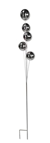 DARO DEKO Metall Garten-Stecker mit 5 Edelstahl Kugeln hochglänzend Silber 160cm Beetstecker Gartendeko Rosenkugel