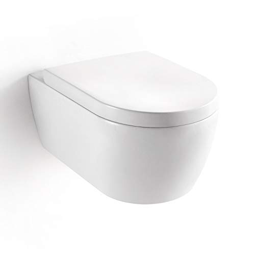 Soho Hänge Wand WC RIMLESS / SPÜLRANDLOS Toilette Brillant Weiss mit Duroplast Soft Close WC Sitz Nano Beschichtung, Standard