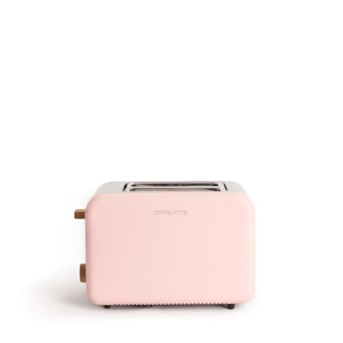 CREATE/TOAST RETRO/Toaster Pastellrosa / 6 Leistungsstufen, Krümelschublade, Thermostat, Auftauen, Aufwärmen, 2 breite Scheibenschlitze, 850W