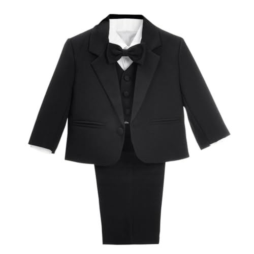 Lito Angels Kleinkind Anzug Jungen Hochzeit, 5 Teiliges Set (Sakko, Weste, Hemd, Hose & Krawatte), Schwarz, Größe 3-4 Jahre 104, 057 (Tag-Nummer 04)