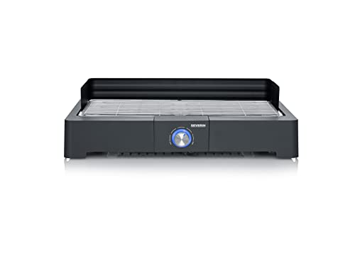 SEVERIN Tischgrill mit Edelstahl-Grillrost für drinnen und draußen, Elektrogrill mit schnellem Grill-Start, Balkon Grill ohne Verbrennungsgefahr, Schwarz, PG 8565