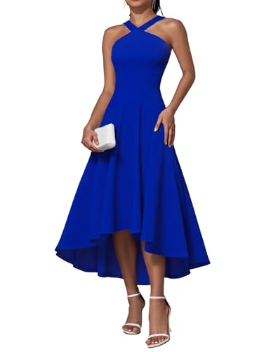 DRESSTELLS Damen Cocktailkleid Formaler Halfter Hochtief Kleider Hochzeit Gast Abend Party Graduierung Kleid Royalblue XL
