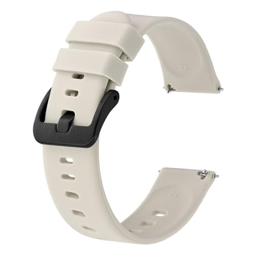 BISONSTRAP Silikon Uhrenarmband, Leichtgewicht Uhrenarmbänder mit Schnellverschluss, 20mm, Elfenbein (Beige) mit Schwarzer Schnalle