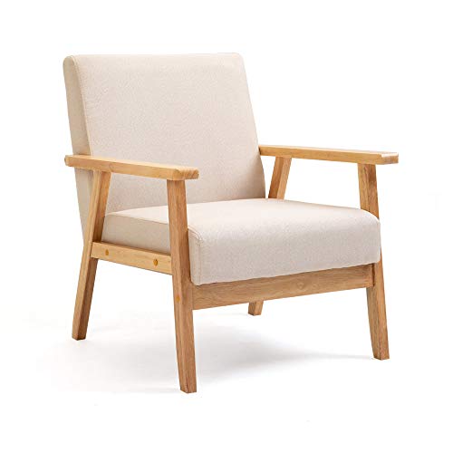 Mingone Gepolsterter Sessel aus Cocktailwannenstuhl Einzelsofa Eleganter Retro-Stuhl Massivholzstruktur für Wohnzimmerempfang Schlafzimmer (Beige,64,5 x 67 x 73,5 cm)