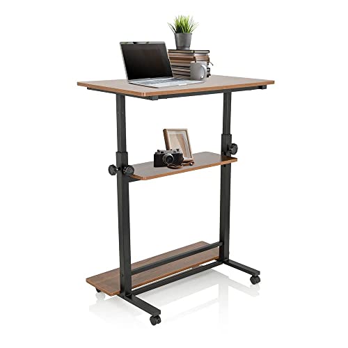 hjh OFFICE 830070 Stehpult höhenverstellbar Workstation II 80x50 Schwarz/Walnuss Computertisch mit Rollen, Laptoptisch