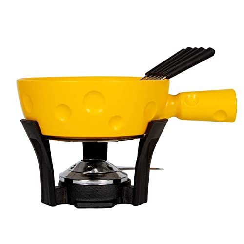 Boska Fondue-Set Super Cheesy/käseförmiger Topf/Steingut/Gusseisen/Gelb/Silber/Schwarz / 290 x 200 x 160 mm