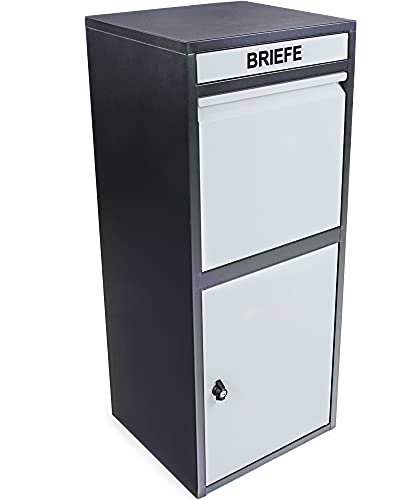 Ondis24 Korona Paketbox Postbox für Pakete, Päckchen, Warensendungen und Briefe mit Paketsafe, galvanisiert (103 cm, Schwarz Grau)