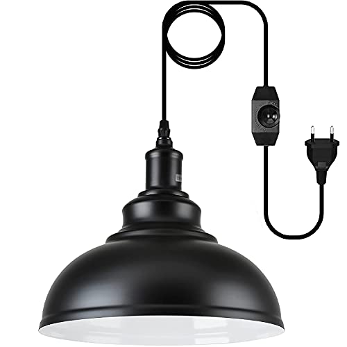 Outdoor Hängelampe mit Stecker, Vintage Pendelleuchte Dimmbar Schwarz Metall Hängeleuchte E27 Lampefassung mit 4.5m Kabel und Dimmer Schalter für Außen & Innen, Garten, Balkon, Terrasse, Max.60W