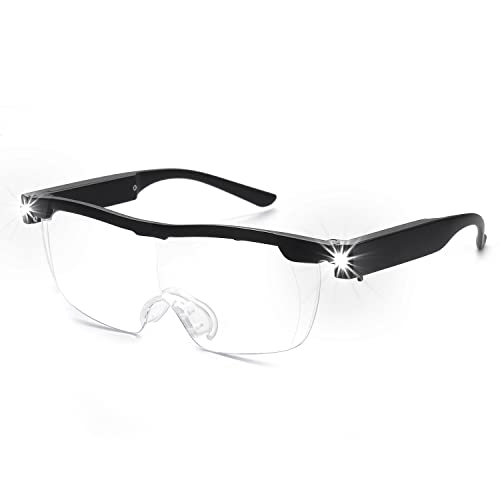 OKH 200% Lupenbrille mit Licht, Wiederaufladbare LED Beleuchtete Vergrößerung Brillen, Hands Free Lupe für Naharbeit, Handwerk, Juweliere, Lesen, Hobby