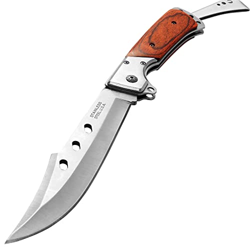 DXJ Palisandergriff, Jagdmesser Taktisches Taschenmesser, Klappmesser mit großer Klinge und langer Klinge, Outdoormesser, Zweihandmesser, Edelstahl, geeignet für Camping, Wandern und Überleben