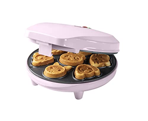 Bestron Mini-Cookie-Maker in Tiermotiven, Waffeleisen für Mini-Waffel-Kekse, mit Backampel & Antihaftbeschichtung, 700 Watt, Farbe: Rosa