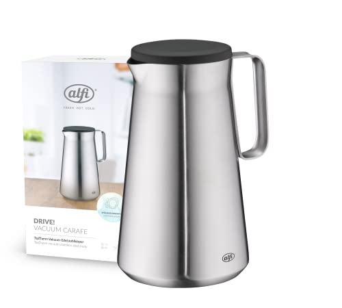 alfi Drive!, Thermoskanne Edelstahl mattiert 1,0l mit doppelwandigem TopTherm Edelstahl-Isoliereinsatz. Ideal als Kaffeekanne oder als Teekanne, für zu Hause oder im Büro