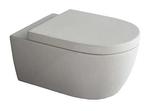 Design Hänge WC | Spülrandlose Toilette | Wand-WC | WC-Set | Inkl. abnehmbaren WC-Sitz mit Softclose Absenkautomatik | Lang | 545 x 360 x 330 mm