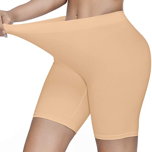 SIMIYA Radlerhose Damen, Kurze Leggings Sporthose High Waist Unterhosen Boxershorts Hotpants Sportshorts, Kurz Hose Unter Kleid（Beige,S）