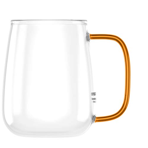 amapodo Kaffeeglas - Kaffeetasse Glas - Glastasse groß 700ml - Geschenke für Frauen - Jumboglas - XXL Kaffee Glas mit Henkel Orange
