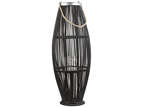 Beliani Große Bambus Laterne mit Windlicht aus Glas, oval, handgefertigt, geeignet für Innen- und Außenbereich, 84 cm hoch Tahiti