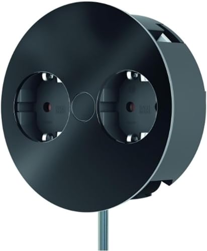 BACHMANN Einbausteckdose Twist 2-Fach 2m Kabel Tischsteckdose für Küche und Büro Schwarz matt 931.150 (Nur 40mm Einbautiefe und integrierter Wasserablauf)
