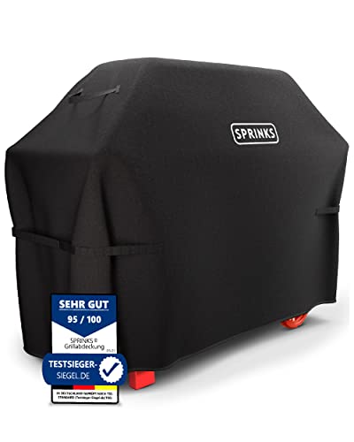 SPRINKS® Grillabdeckung WETTERFEST Grill Abdeckhaube Hochwertige Grill Abdeckung für Weber, Napoleon, Enders - EXTRA Griffen Gasgrill Oxford 600D Gewebe [147x61x122cm] - Grill Cover (Schwarz)