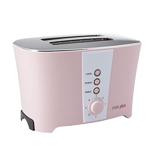 Cookplus Rosa Toaster 800W 220-240 V AC 50 Hz für 2 Brotscheiben, 7 Heizstufen, Abschalttaste, Aufwärmfunktion und Einfach zu Reinigender Bröselschale