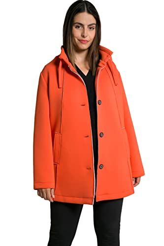 Ulla Popken Damen Scuba-jakke, åben antig, A-linje, stand-up krave Jacke, Coral Orange, 62-64 EU