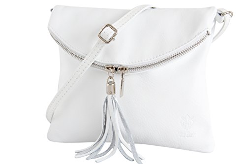 AMBRA Moda Italienische Ledertasche Schultertasche Crossover Umhängetasche Nappaleder Damen Kleine Tasche NL610 (Weiß)