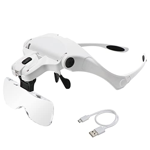 AUTOPkio Lupenbrille mit Licht LED Kopfbandlupe USB Charge, verstellbare Hände Headset Lupe mit 2 LED Licht Leichte Stirnband Lupe Gläser für Reparieren, 5 Linsen 1.0X, 1.5X, 2.0X, 2.5X, 3.5X