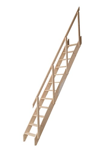 DOLLE Raumspartreppe aus unbehandelter massiver Fichte Höhe bis 283,5 cm inkl. Geländer mit zweigeteilter Wange