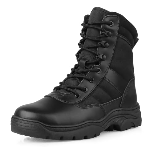 QUNLON Springerstiefel Militärstiefel Zipper Einsatzstiefel Herren Bundeswehr Stiefel Atmungsaktiv Kampfstiefel Tactical Combat Boots Schwarz 37EU