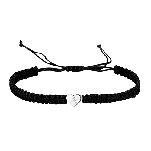 Damen Mädchen Bohemian Armbänder Verstellbar mit 26-Buchstaben,Herz Bracelet freundschaftsarmband ,Armband Minimalist Fußband Boho Ethno Hippie Geschenk Geschenkidee Schmuck (A, One Size)