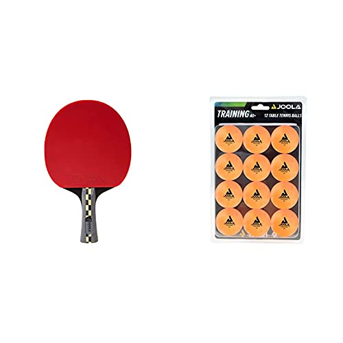 JOOLA Tischtennis-Schläger CARBON PRO & JOOLA Tischtennis-Bälle Training 40mm, Orange 12er Blister Pack