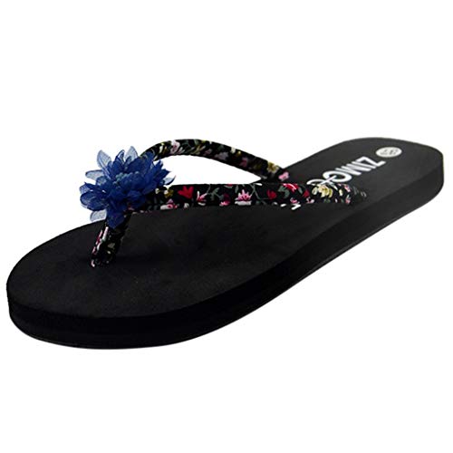 NMERWT Damen Hausschuhe Zehentrenner Blumendekoration Plateausandaletten Badeschuhe Frauen Sommer böhmischen Blumen Plattform rutschfeste Strandschuhe Strandspaziergang Schuhe