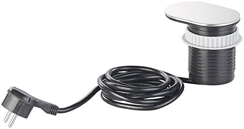 revolt Einbausteckdose: Versteckte Tisch-Einbau-Steckdose, USB-Port & Alu-Zierblende, Ø 60 mm (Versteckte Steckdosenleiste)