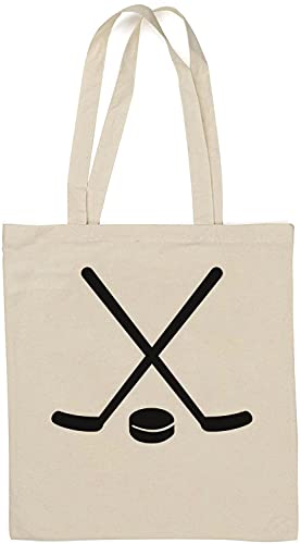Ice Hockey Sticks and Puck Minimalist Graphic Einkaufstasche aus natürlicher Baumwolle Weiß One Size