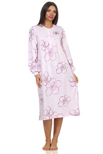 NORMANN-Wäschefabrik Elegantes frauliches Damen Nachthemd,105 cm Länge, Knopfleiste am Hals - 202 314, Farbe:rosa, Größe:48/50