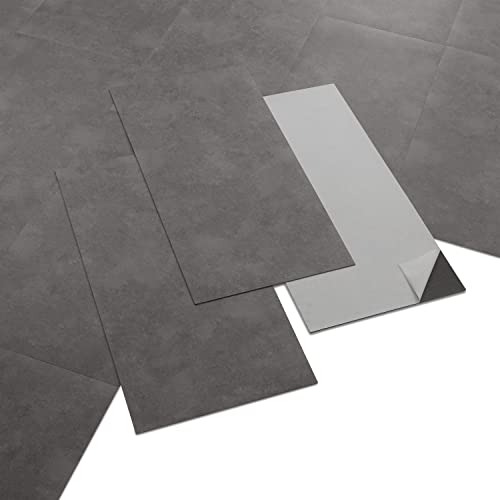 ARTENS - PVC Bodenbelag Galena - Selbstklebende Vinyl-Fliesen - Vinylboden - Betoneffekt - Dunkelgrau- Medio - 60,96 cm x 30,48 cm x 1,5 mm - Dicke 1,5 mm - 2.23m² / 12 Fliesen