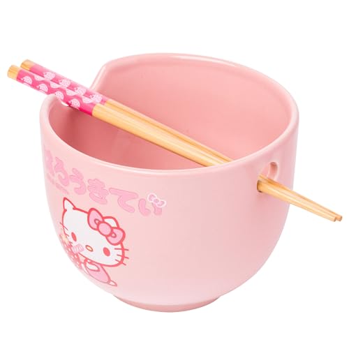 Silver Buffalo Hello Kitty Ramenschüssel mit Essstäbchen, Erdbeermilch, Keramik, 590 ml