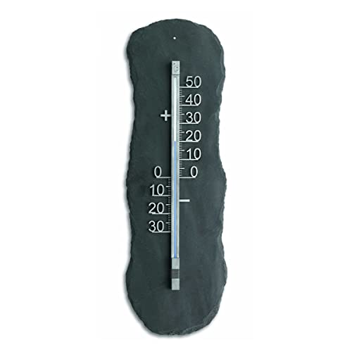 TFA Dostmann Analoges Außenthermometer aus Schiefer, 12.5012, wetterfest, Außentemperaturkontrolle