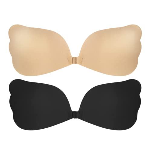 Stycizom Klebe Unsichtbarer Silikon Trägerloser BH 2 Stück Rückenfrei Abdeckungen für Abendkleid Brautkleid rückenfreie Kleidung Wiederverwendbare