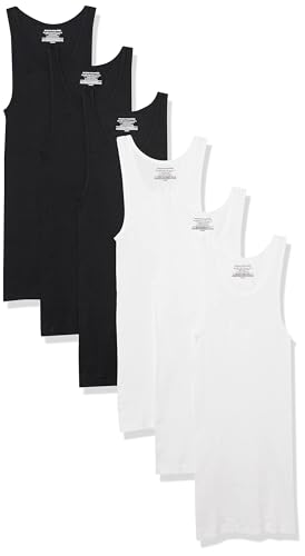 Amazon Essentials Herren Tanktop-Unterhemden, 6er-Pack, Schwarz/Weiß, M